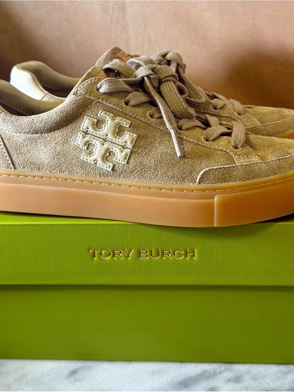 Tory Burch Beige Suede Platform Sneakers
